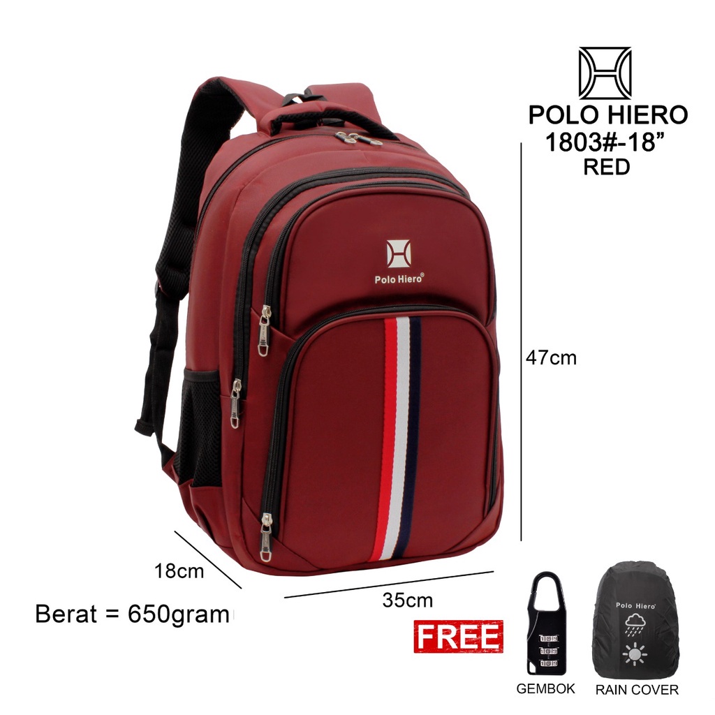 (RF) Tas Ransel Fashion Polo Hiero 1803 Tas Pria Laptop Ransel Import Sekolah (Free Rain Cover)