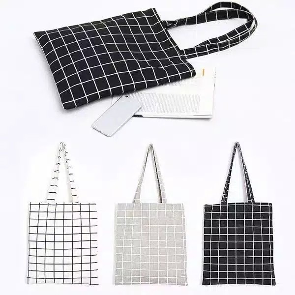 Tas Totebag Wanita kotak kotak Tas Fashion Wanita / Tas Serbaguna - Square Grid