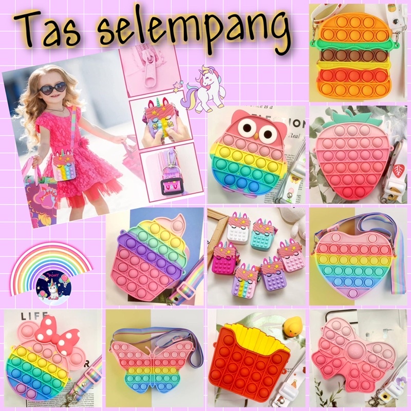 TAS POP IT RAINBOW UNICORN SELEMPANG ANAK SLINGBAG ANAK