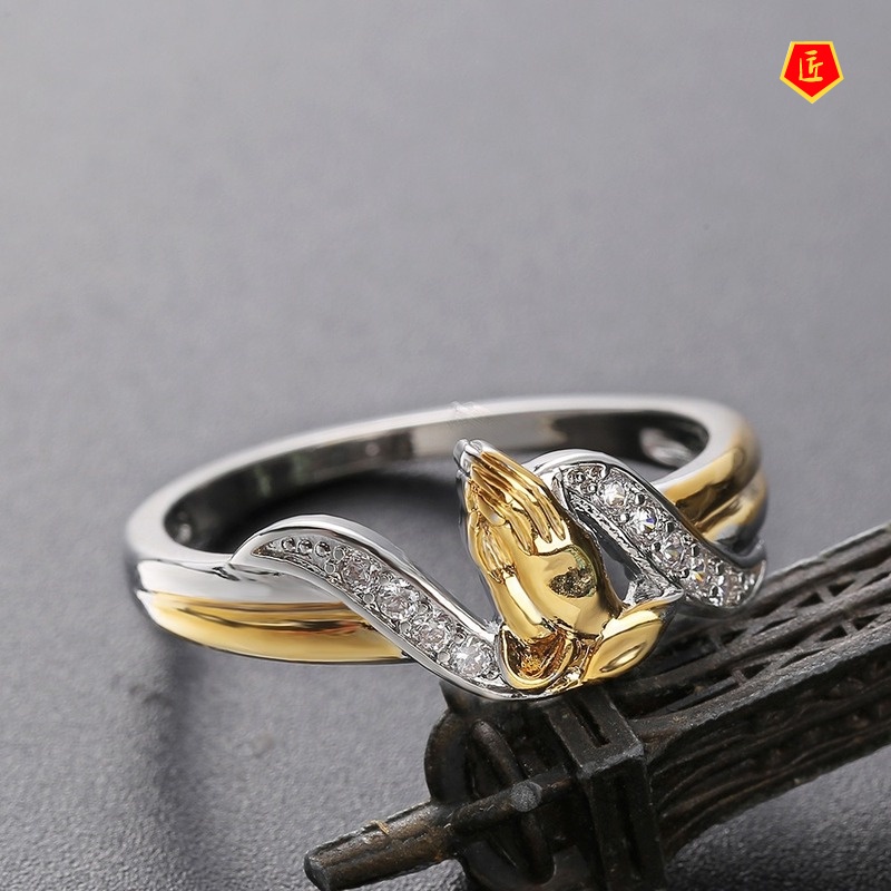 [Ready Stock]Creative Hands Prayer Color Separation Ring with Diamonds