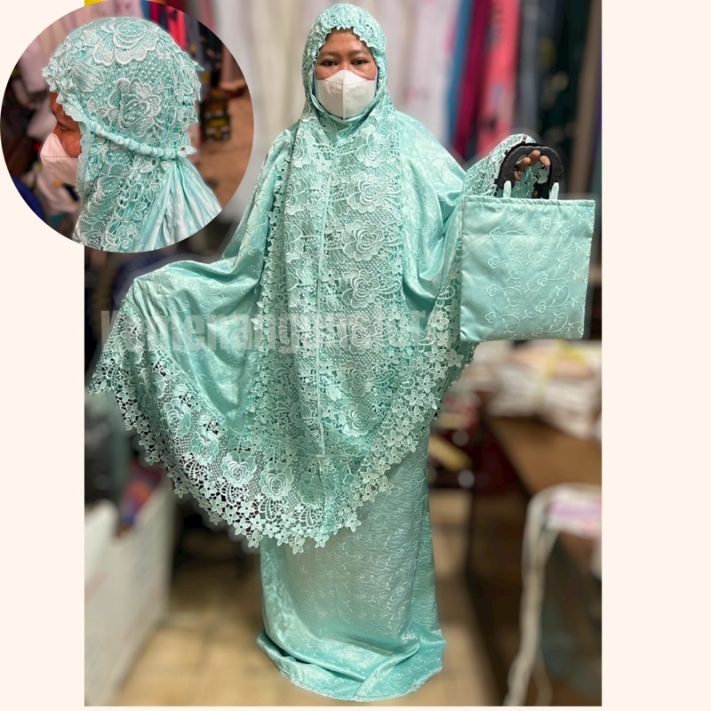 Mukena Sutra Jepang Dewasa Prada Renda Mawar / Mukena Shireen Renda Premium / Mukena Syahrini / Sahr
