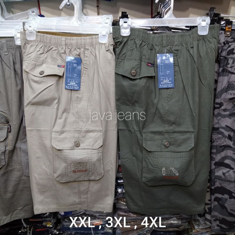 CELANA pendek pria cargo import pinggang karet katun soft (halus) 7/8