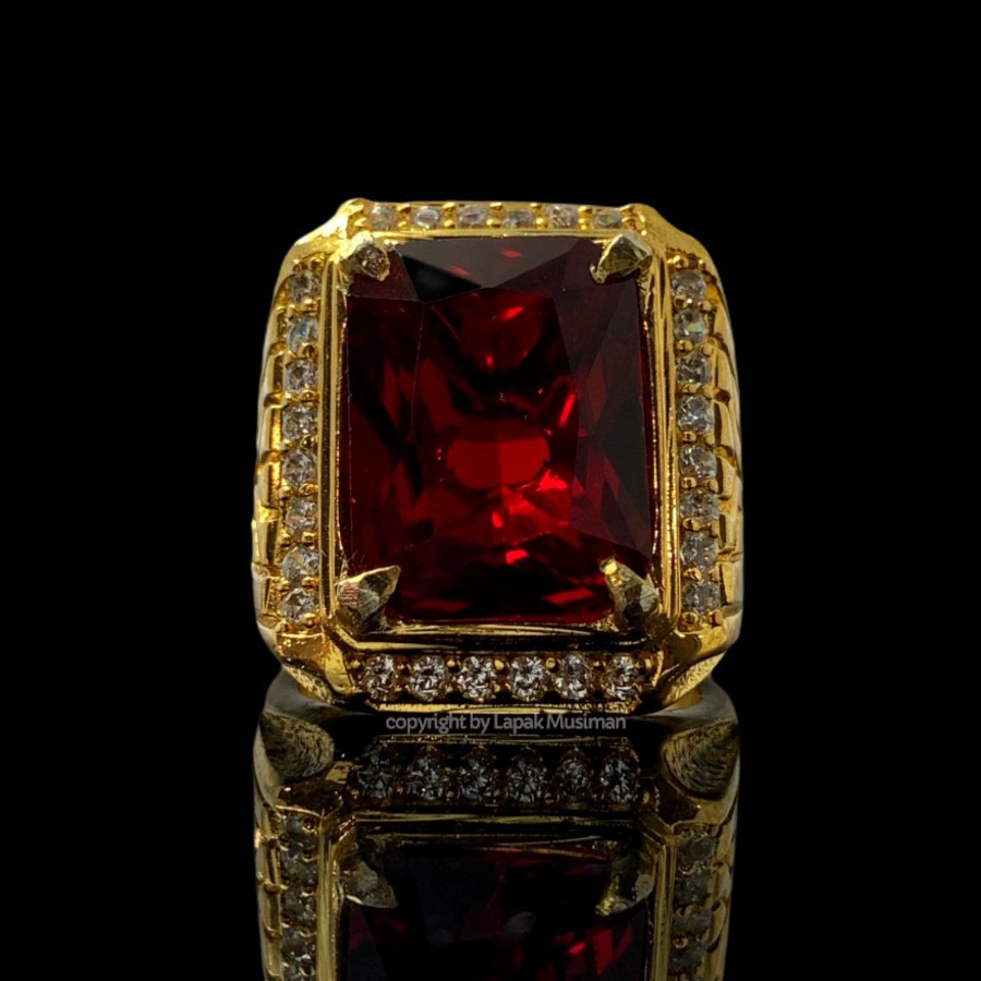 [Bayar di Tempat] Cincin Pria Batu Ruby Siam Rusia Kualitas Terbaik