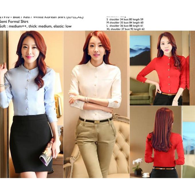 YUK BELI 21910 BAJU KEMEJA PUTIH NGANTOR KERJA WANITA KARIR KERAH SHANGHAI TOP