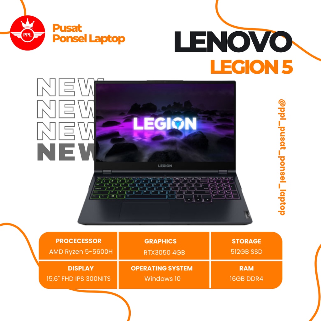 LENOVO LEGION 5 AMD RYZEN 5-5600H | 16GB | 512GB SSD | WIN10 | 15.6" INC FHD IPS 300NITS