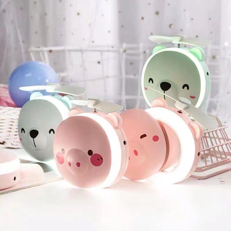 Kipas Angin Mini LED Cermin Kipas Genggam portable Mini Fan lid Pendingin Kecil multifungsi motif lucu mudah di bawa kipas kecil