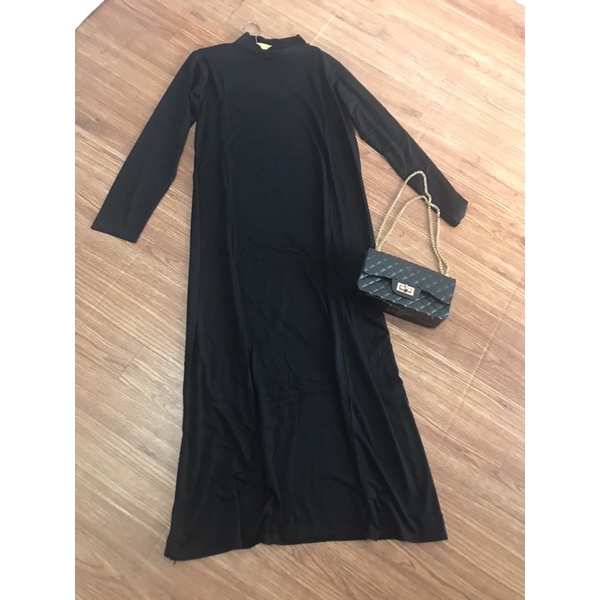 INNER DRESS  PANJANG  KAOS JERSEY HITAM