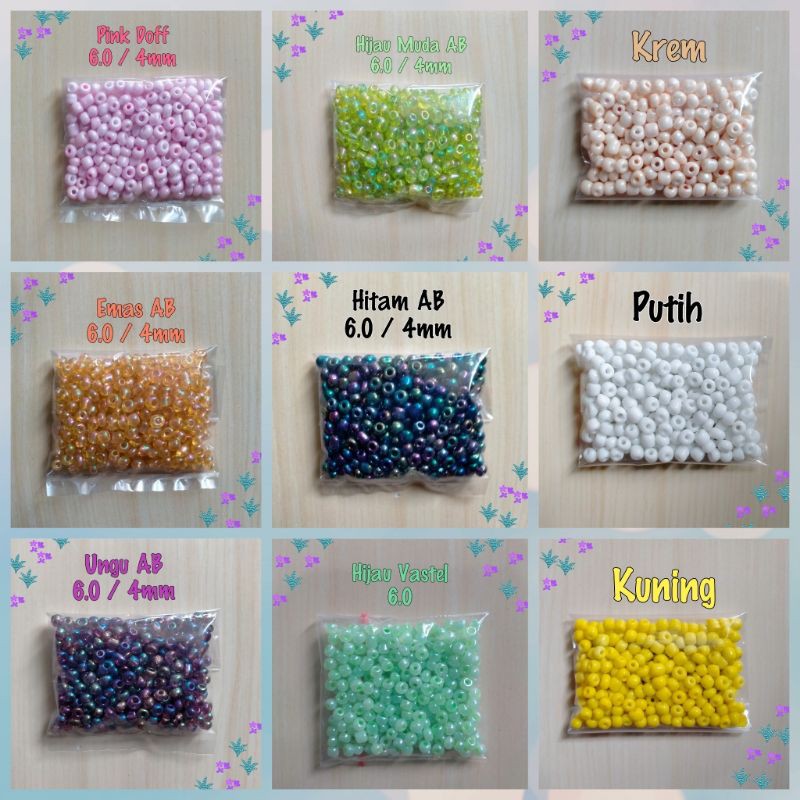 Mote Manik Payet Pasir Doff &amp; Susu Ukuran 6/0 - 4mm ( 10 Gram )