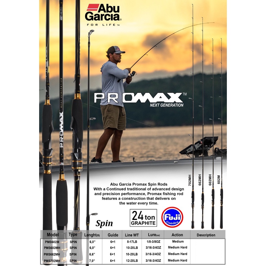 Joran Pancing ABU GARCIA Promax Spin Next Generation Ring Full Fuji Carbon 24 Ton Graphite Baitcasti