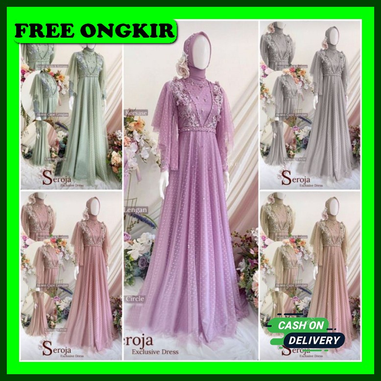 Gamis Syari Remaja Terbaru Murah Elegan Mewah Buat Pesta Kondanga Vz88 Elde 4 - Dress Seroja Maxi Dr