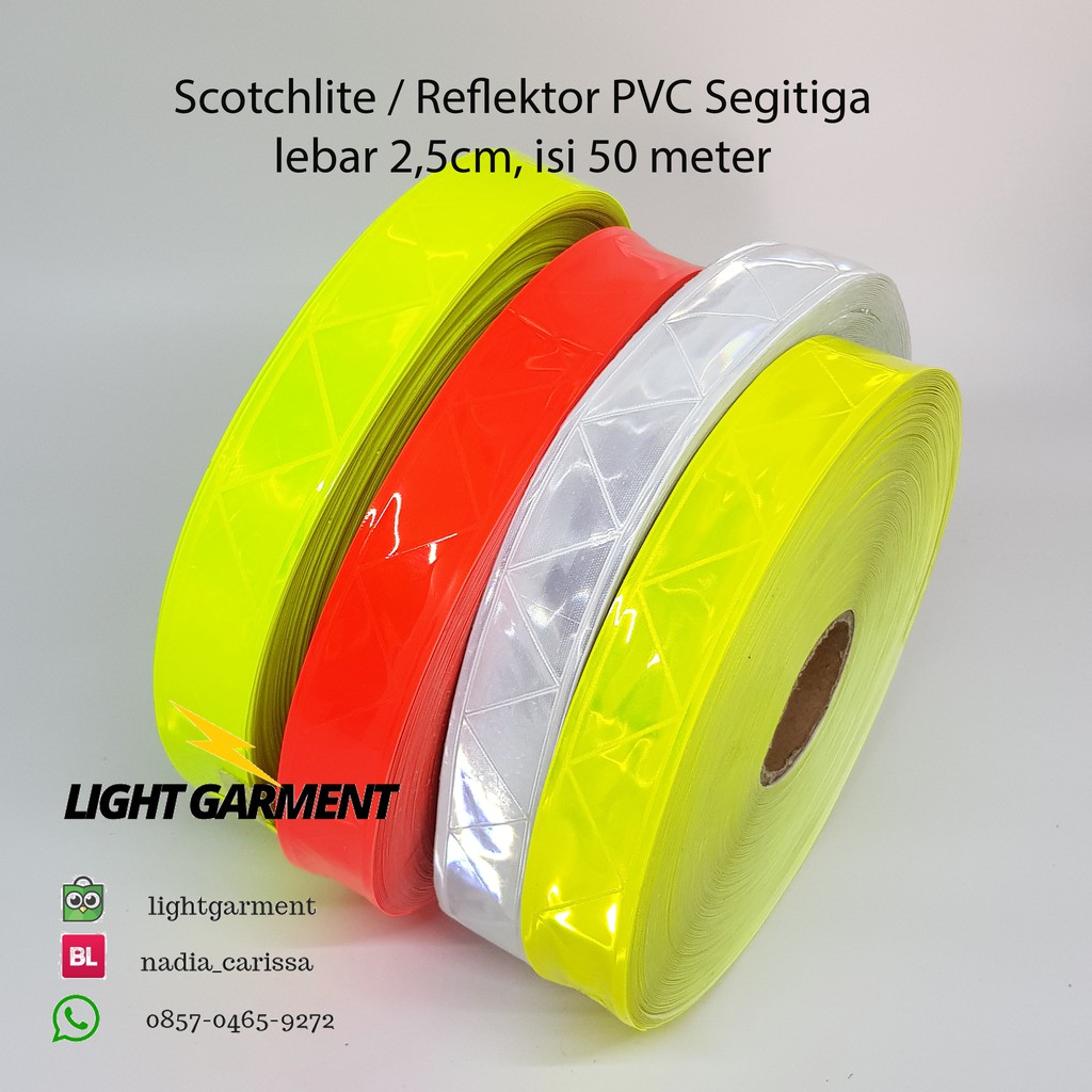 Pita Scotchlite Skotlet Scotlight PVC Reflektif 2,5 cm per rol 50 meter motif Segitiga / Pita Reflektor Baju Safety Wearpack 1&quot;