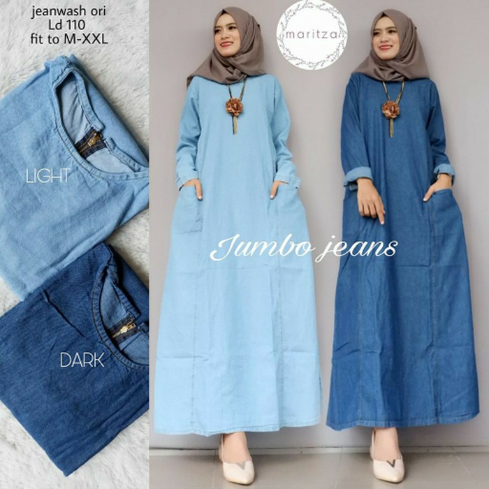 dress denim gamis jeans basic casual premium original murah HQ