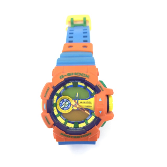 G-shock kasio protection 2 time jarum + digital tali rubber biru orange pria/cowok GA-400-4ADR