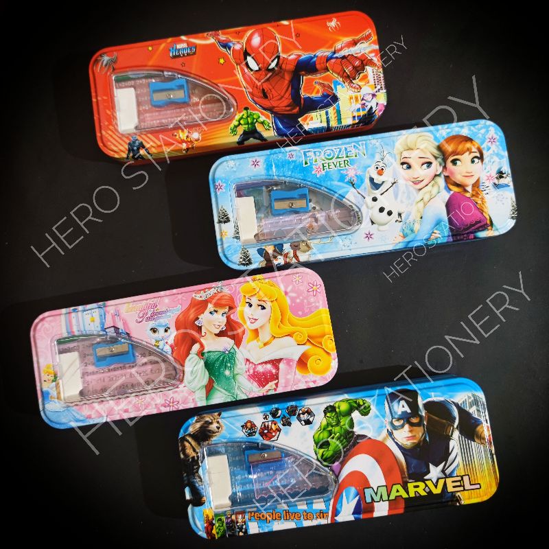 

Kotak pensil kaleng motif karakter avengers spiderman frozen princess