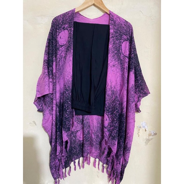 setelan OUTER AKAR&CELANA KULOT POLOS UKURAN ALL SIZE-XXXL-Pink celana hitam