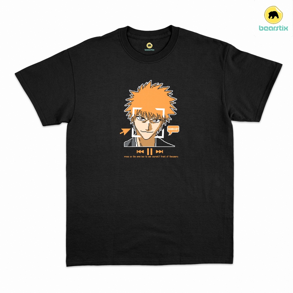 SHINZO - Tshirt Ichigo Kurosaki - Kaos Pixel Art- Baju Bleach - Tshirt Anime Streetwear