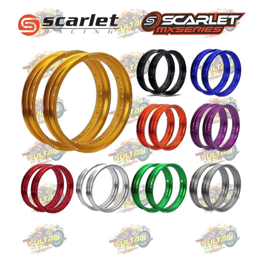 VELG SUPERMOTO SUMO SET RING 17 LEBAR 300/350 HOLE 36 MT SHAPE SCARLET RACING