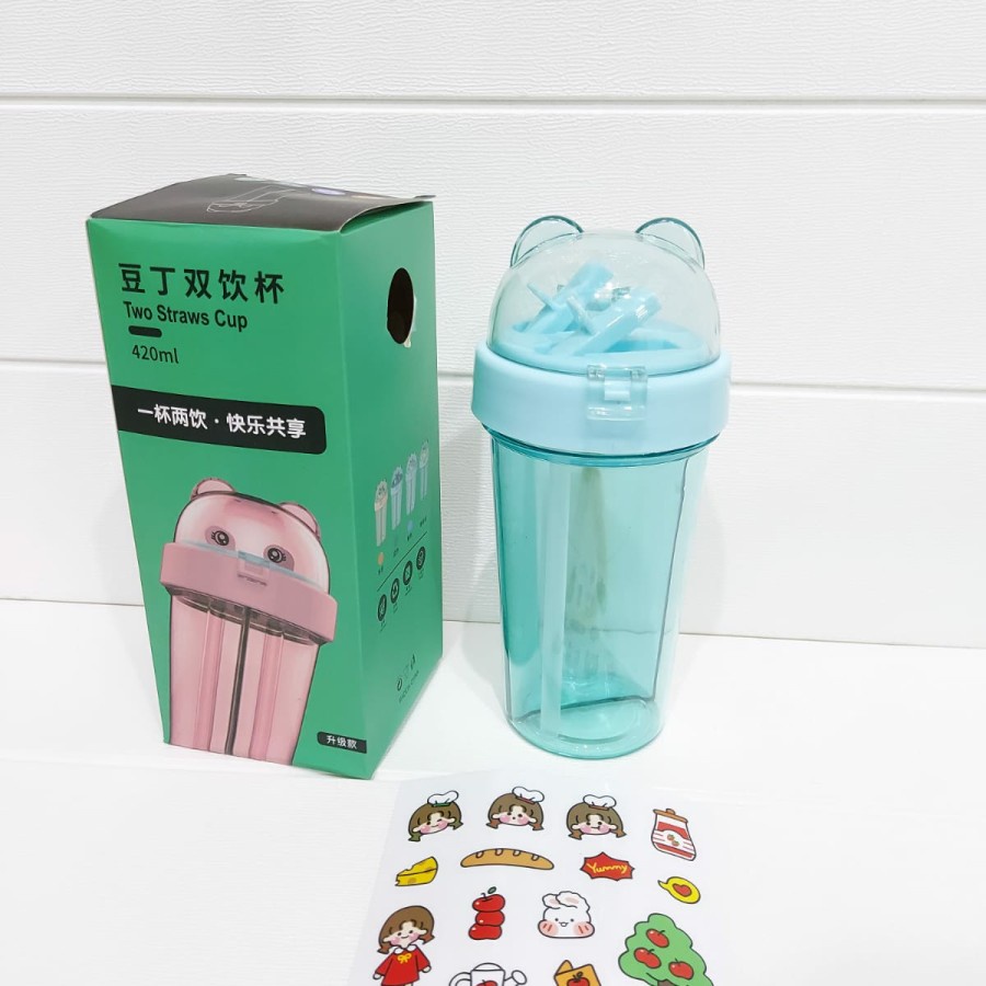 [ Cinicini ] Botol Minum 2 Sisi Sedotan Couple Bottle Travel Plus Box