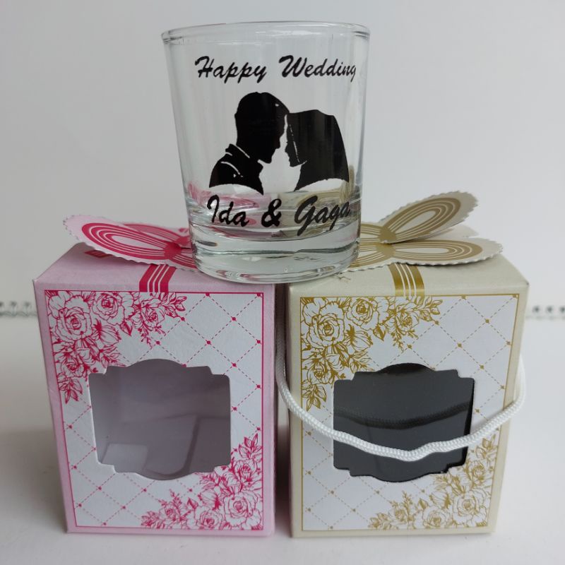 Souvenir gelas sloki kemas box free sablon nama