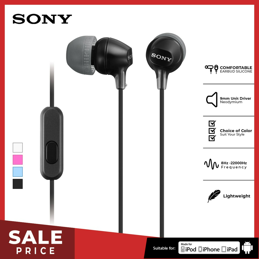 Earphone Sony MDR-EX15AP Handsfree In-ear With Microphone - Black SONY Earphone Headset Headphone Original