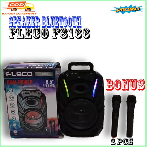 Speaker karaoke Fleco F-8166 bluetooth + 2 mic wireless