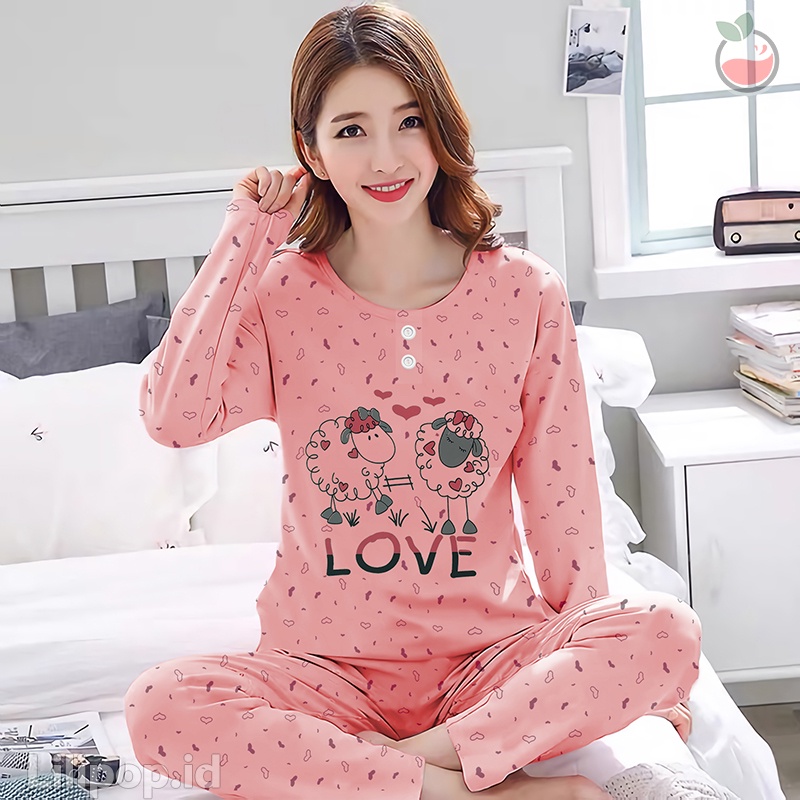 Baju Tidur Celana Panjang Wanita PP Alsize Lengan Panjang Baby Doll Bahan Kaos Murah Lilipop Elephan