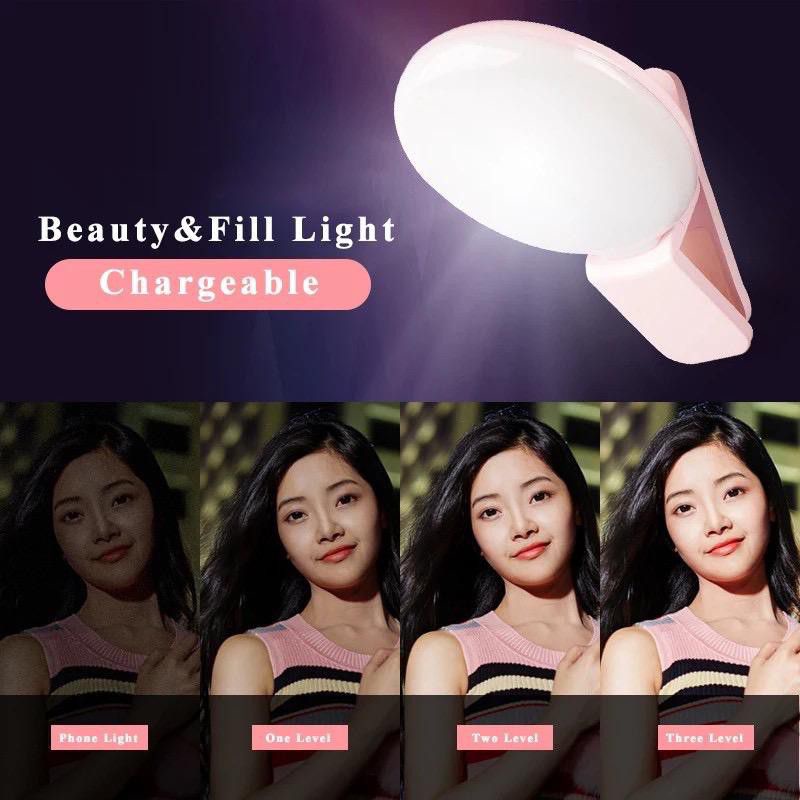 Mini Q Selfie Ring Light Portable Flash LED USB Clip Mobile Phone Fill Lamp Bentuk Cincin Jepit