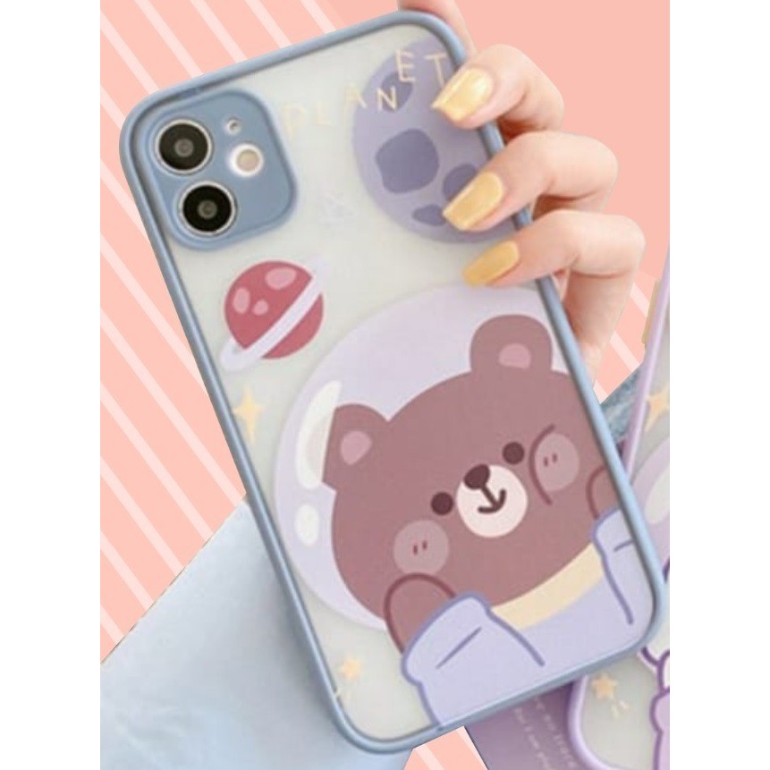 PRINTING HYBRID Bear case oppo a16 a3s a5 a9 2020 f11 f9 a5s a7 a12 a11k a1k realme c2 a52 a92 a33 a53 f11 pro a15 a31 2020 a54 a74 4g reno 4f 5 3 5f-Bear Lavender
