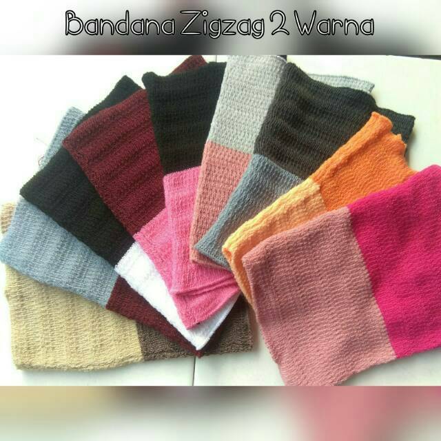 Bandana Zigzag 2 warna 1 Kg= 60pcs | Bandana 2tone | Inner Rajut Ciput