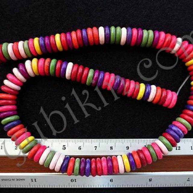 1 String Manik Bulat Gepeng Batu Warna Acak