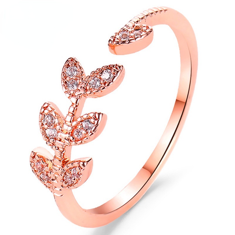 Cincin Model Terbuka Desain Daun Hias zircon Gaya Korea / Pelajar / simple Untuk Wanita