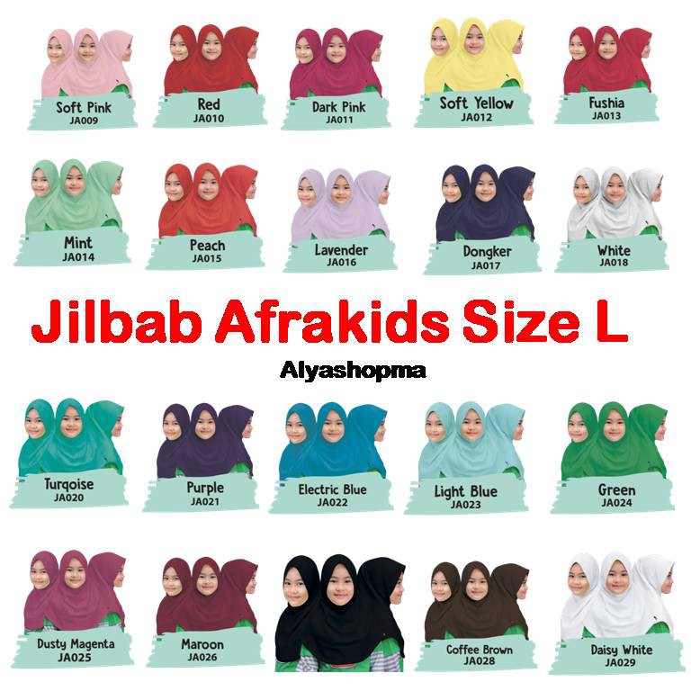 Size L Jilbab Anak AFRAKIDS  ORIGINAL.. Jilbab Anak Instan # Jilbab Anak Perempuan # Hijab Anak Instan # Jilbab Instan