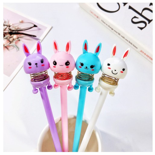 Pulpen Gel Karakter Lucu Per Kelinci / Pulpen Gel Unik Bunny Kelinci Dengan Per Kepala Goyang