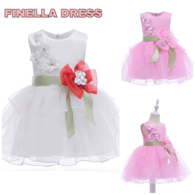 GA2597 FINELLA DRESS PESTA GAUN TUTU ANAK PEREMPUAN PINK PUTIH IMPORT MURAH BUNGA