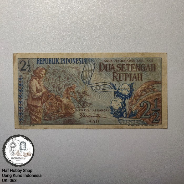 Uang Kuno 2 1/2 Rupiah Padi Kapas Tahun 1960 F