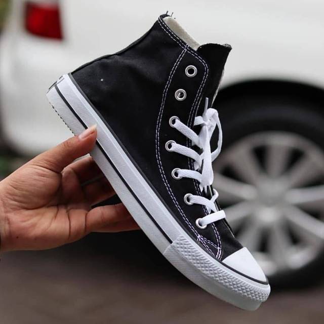 SEPATU CONVERSE KLASIK HIGH BLACK WHITE SEMI PREMIUM. UKURAN 36-43