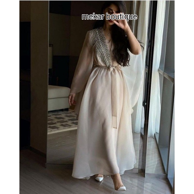 dress hijab organza daun blink