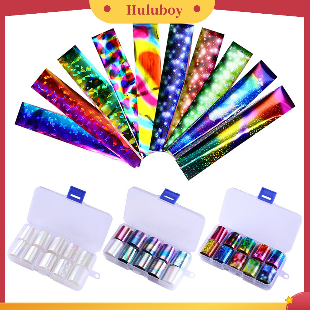 Huluboy Huluboy♡ 10 Rol Stiker Foil Transfer UV Gel Berkilau Untuk Dekorasi Manicure DIY