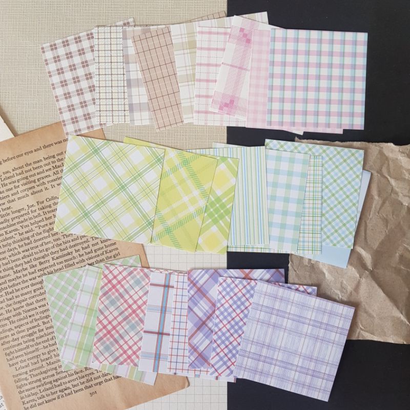 

25pcs Small Grid Plaid Pattern Deco Paper / Kertas Dekorasi Motif Kotak Tartan Pola Aesthetic Journal Bujo Jurnal DIY Scrapbook