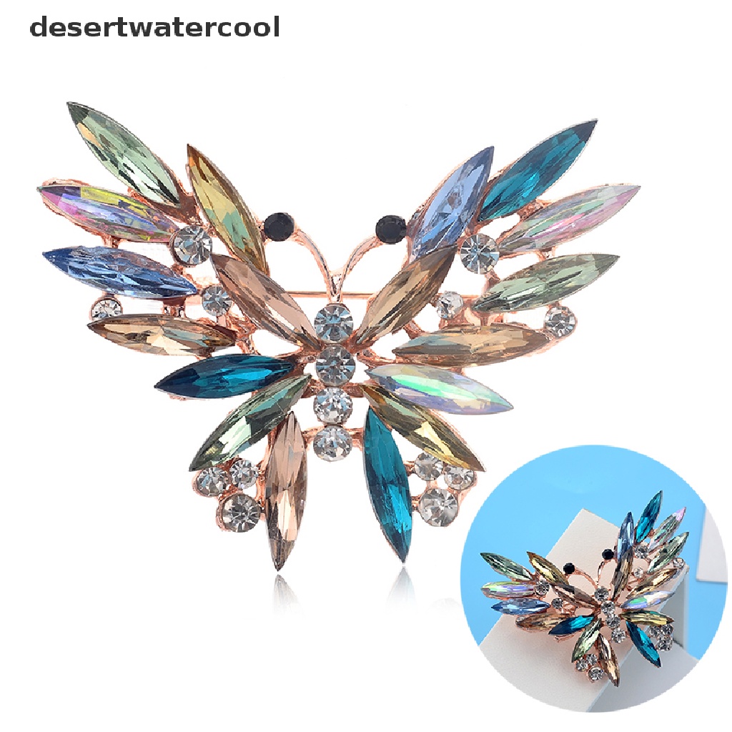Bros Pin Enamel Bentuk Hewan Butterfly Aksen Kristal Warna-Warni Untuk Wanita