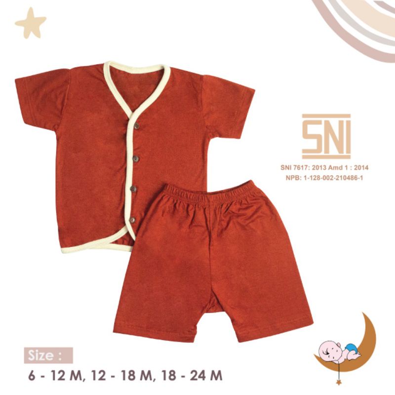 SNI Stelan Pendek Kancing Moons Polos Stelan Bayi Baju Lahir Stelan Bayi