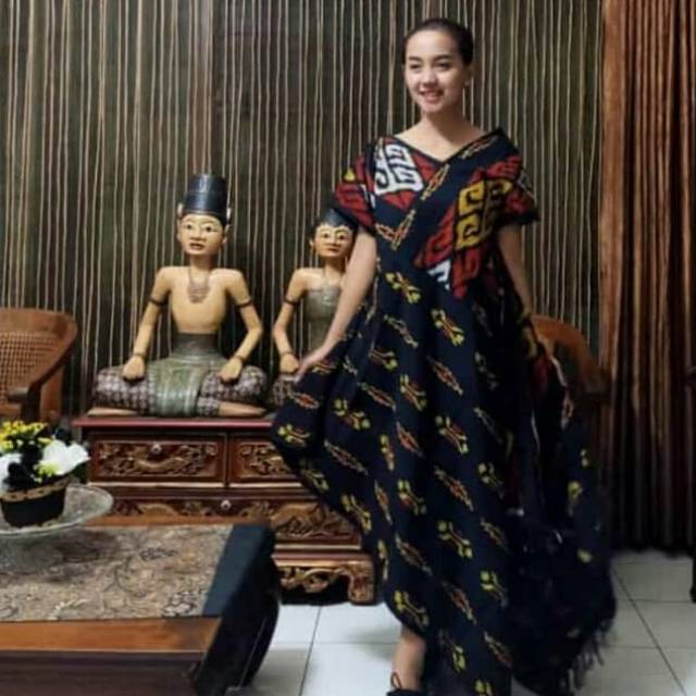 Dres tenun new desain motif toraja black A1+ free masker tenun + free ikat pinggang