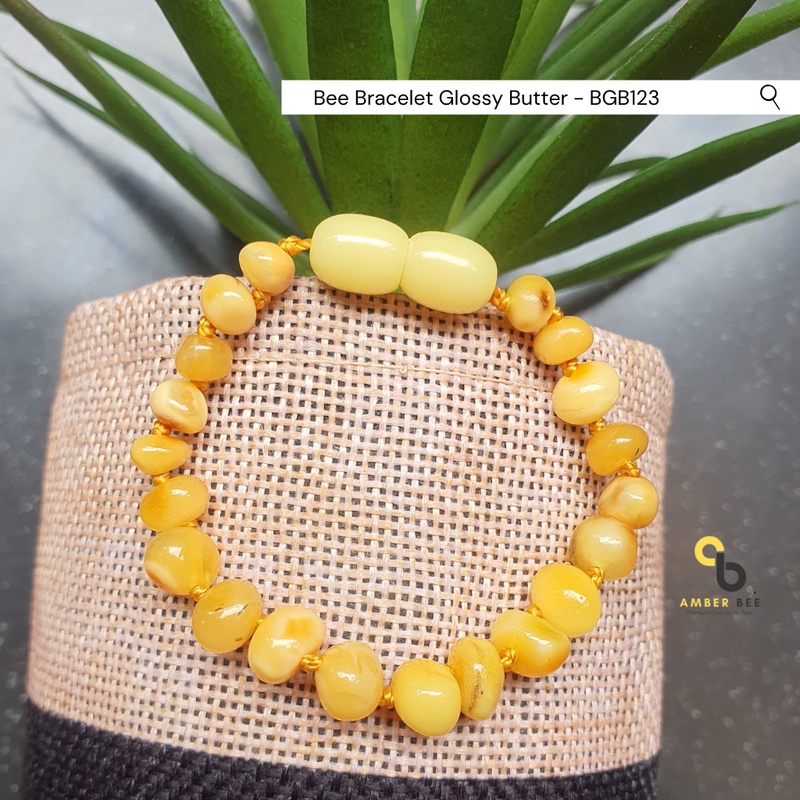 Gelang Amber Baltic Anak Premium Glossy Butter BGB123 By Amber Bee