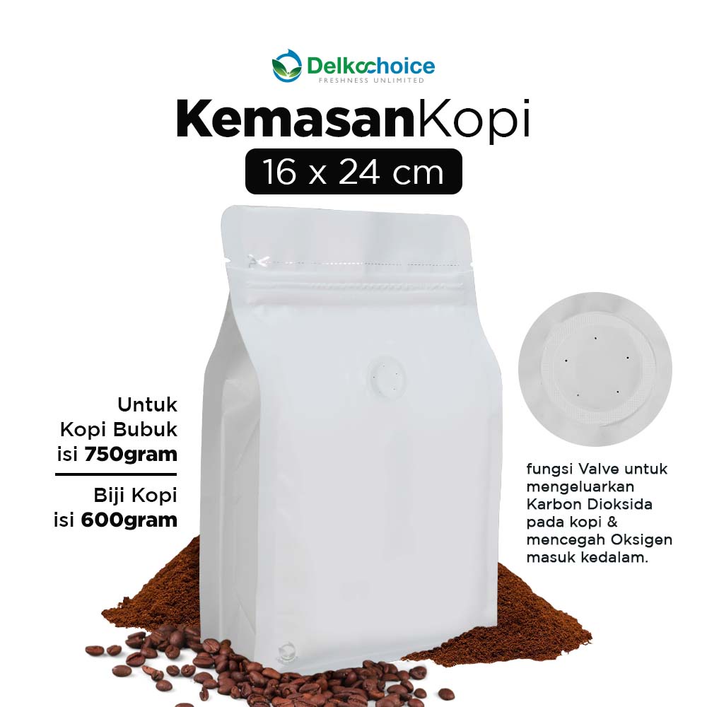 KEMASAN KOPI / STANDING POUCH PREMIUM EKONOMIS PUTIH + VALVE