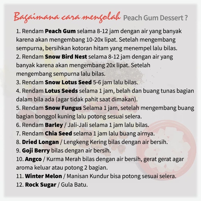 

tradisional-minuman- peach gum collagen dessert premium grade a paket komplit 12 bahan -minuman-