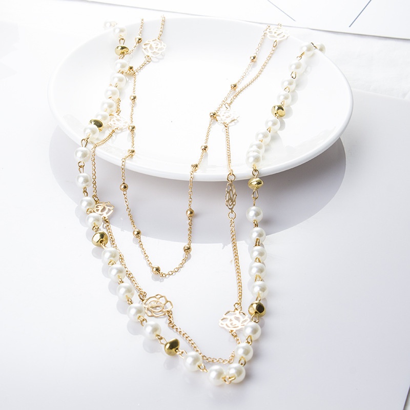 3pcs / Set Kalung Panjang Multilayer Aksen Mutiara Untuk Wanita