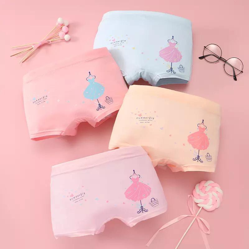 Celana dalam boxer anak perempuan isi 4 pcs bahan katun impor dengan ziplock Celana Dalam anak cewe