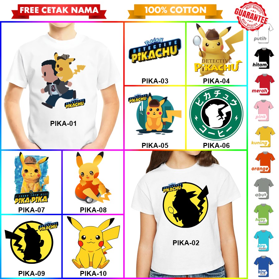 [FREE NAMA!!] Baju Kaos ANAK DAN DEWASA PIKACHU BANYAK MOTIF