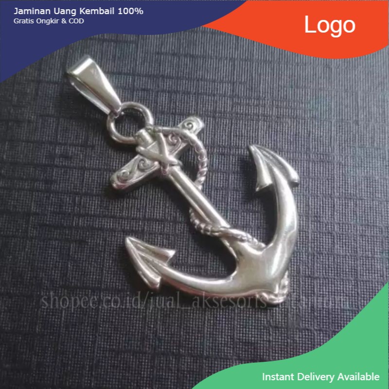 Liontin Kalung Jangkar Pria Titanium Asli Keren Emas Putih Perak Silver Anti Karat Cowok Jangkar