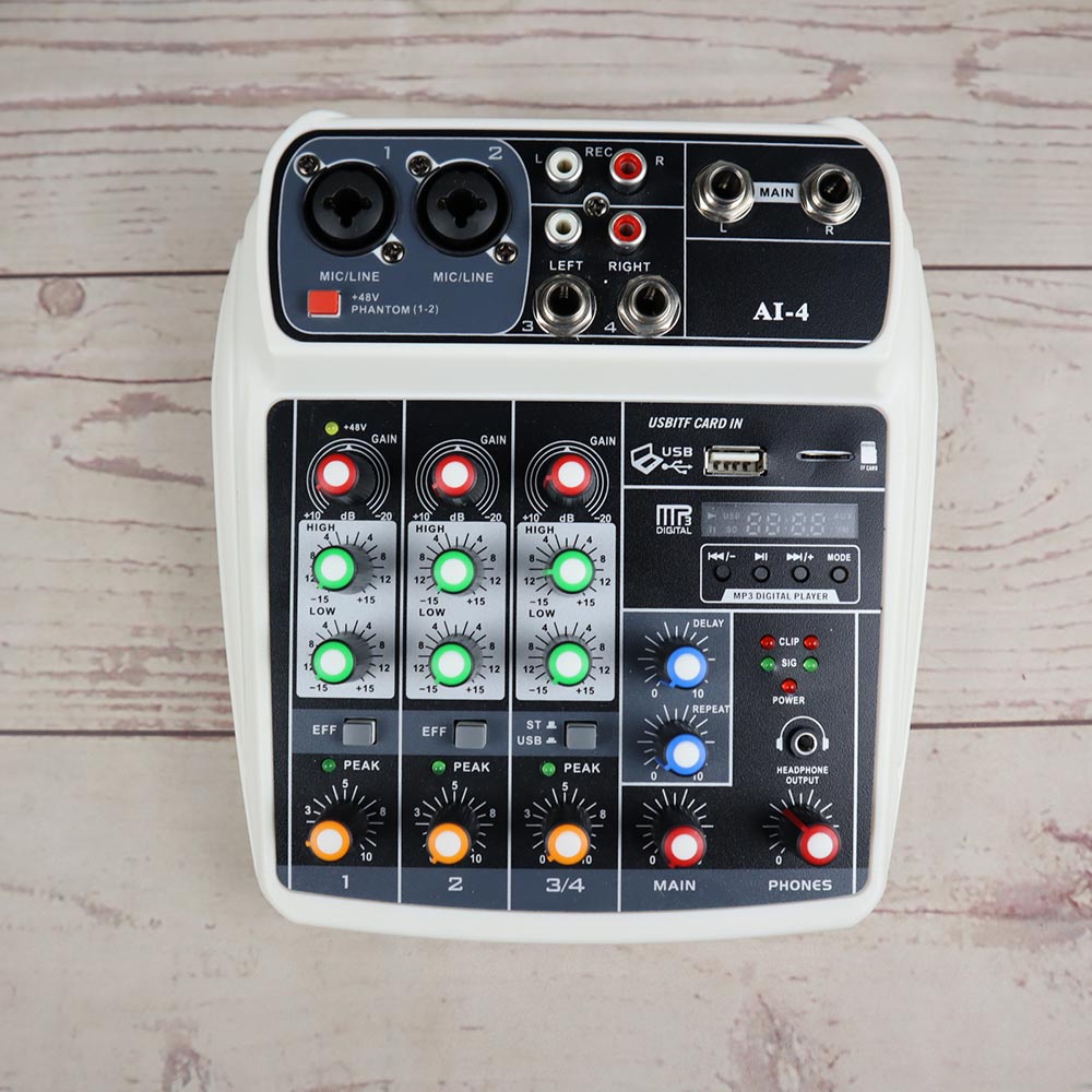 Muslady Professional Compact Mixing Console Mixer 4 Channel Phantom Power 48V - AI-4